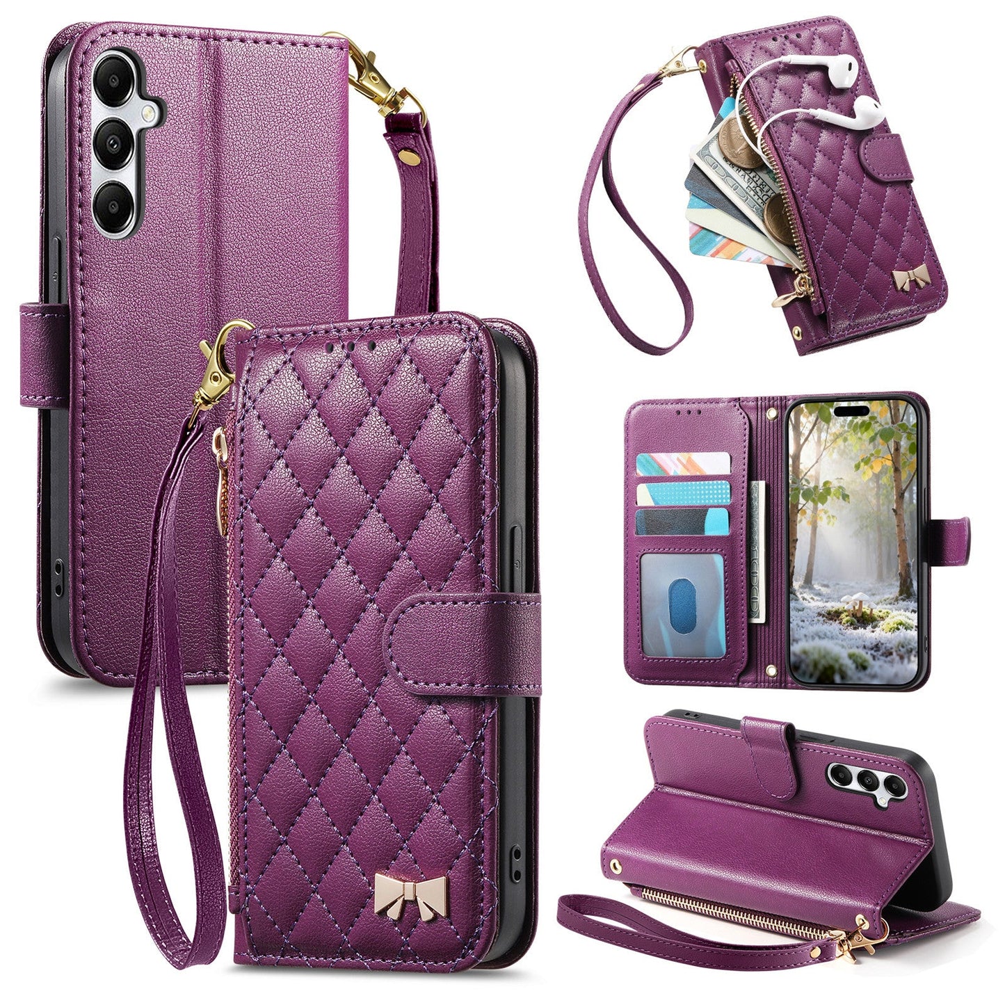 Elegant Diamond Quilted Leather Phone Wallet Case for Samsung Galaxy S24 FE